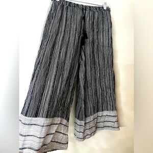 Simply Vera Vera Wang Striped Boho Wide Leg Drawstring Linen Cropped Capri Pants